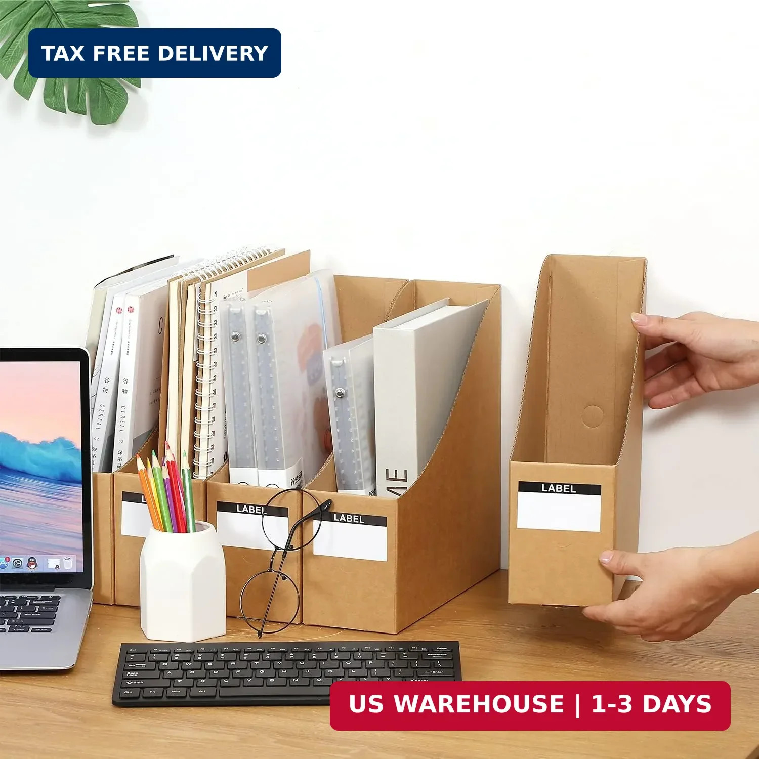 15 Pack Foldable File Holder Organizer Cardboard Magazine Storage Brown