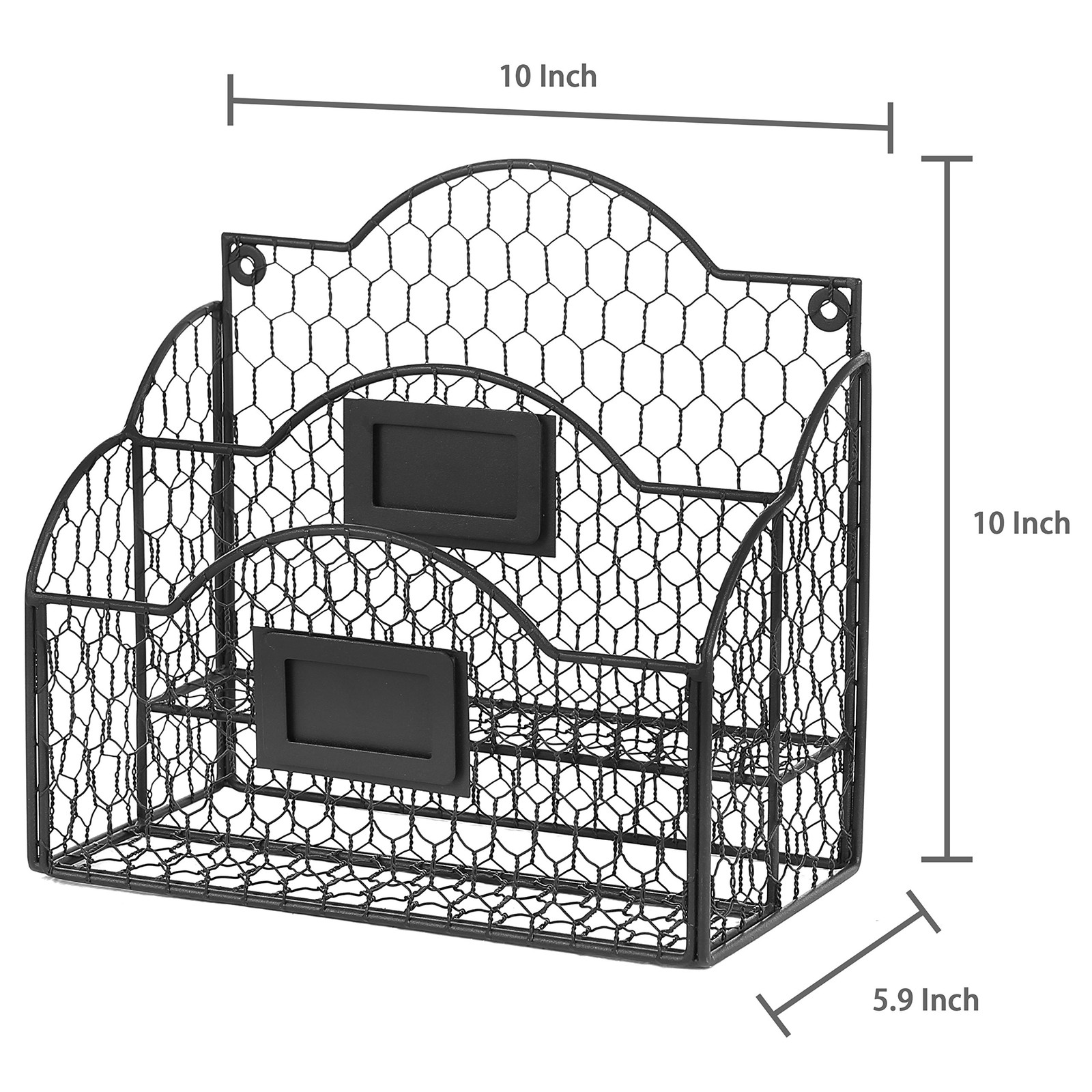 MyGift Metal Wire Basket Desk Organizer, 2 Compartment Size Pillow-380, black