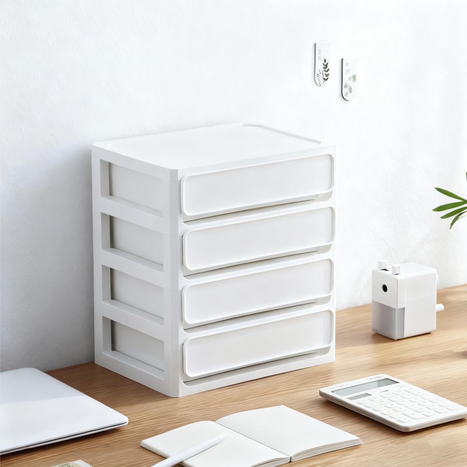 Desk Drawer Organizer, 4 Tier Plastic Desktop Storage Unit, Small Storage Bin…