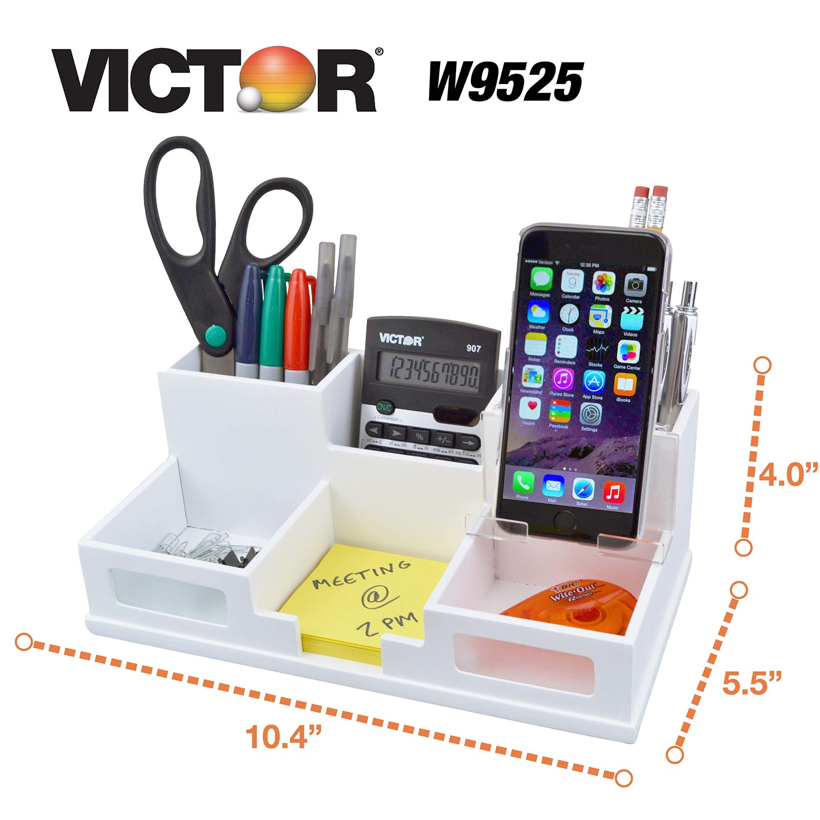 Victor W9525 Pure White Desk Organizer with Smart 4″ x 5.5″ x 10.4″,