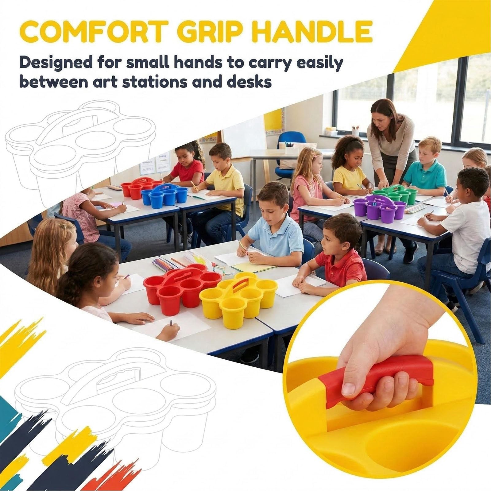 Multicolor Pencil Holders for Desk, 6-Cup Classroom Caddy with Handles, Durab…