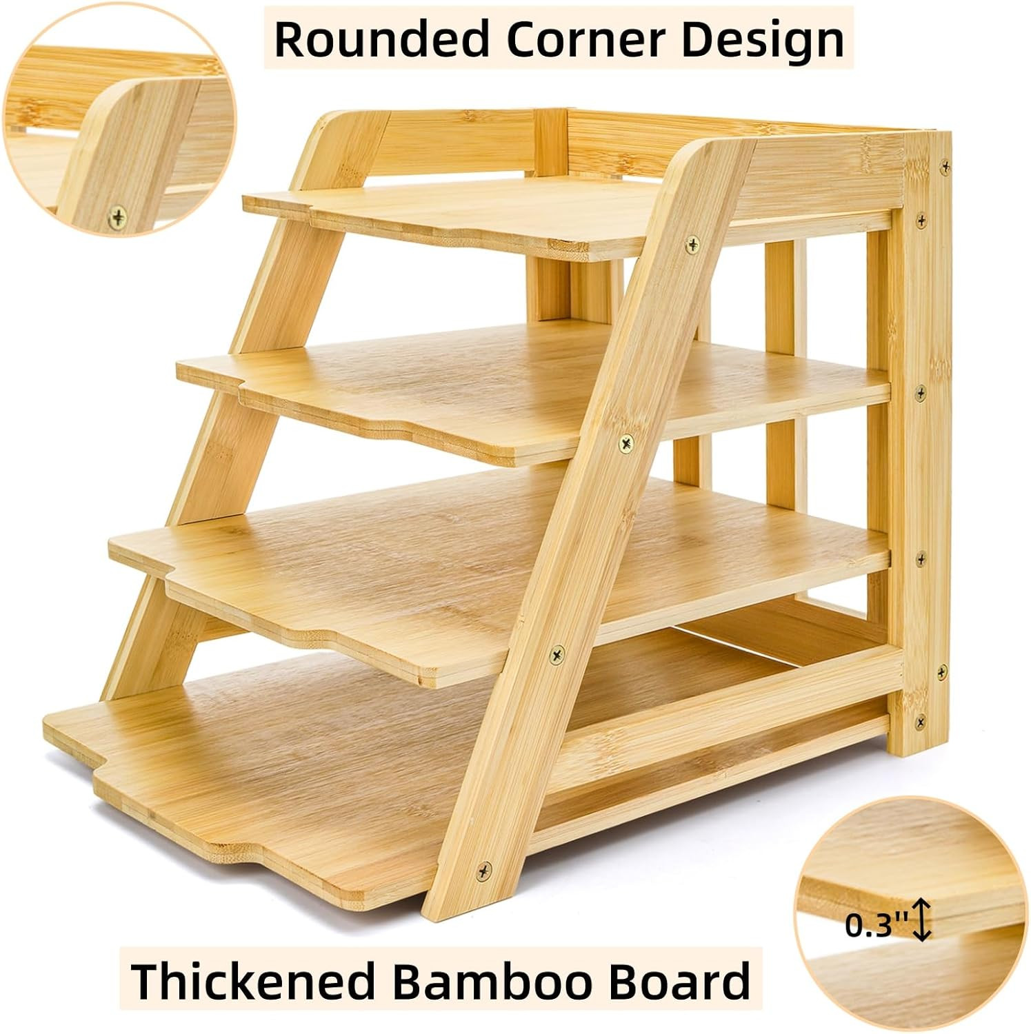 Wood Paper Organizer for Desk, 4 Tier Bamboo Letter Tray File Folder, Mail Sorte