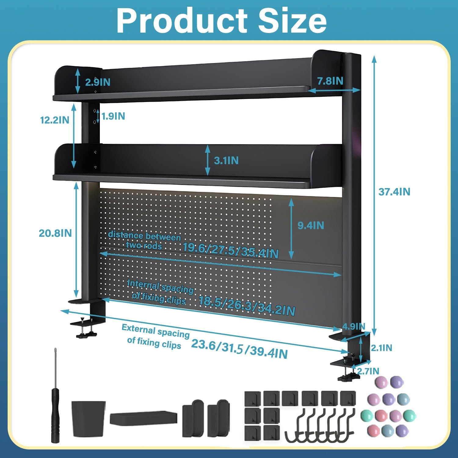 Clamp on Desk Organizer Shelf, Desk Pegboard, Computer Desk Accessories for Offi