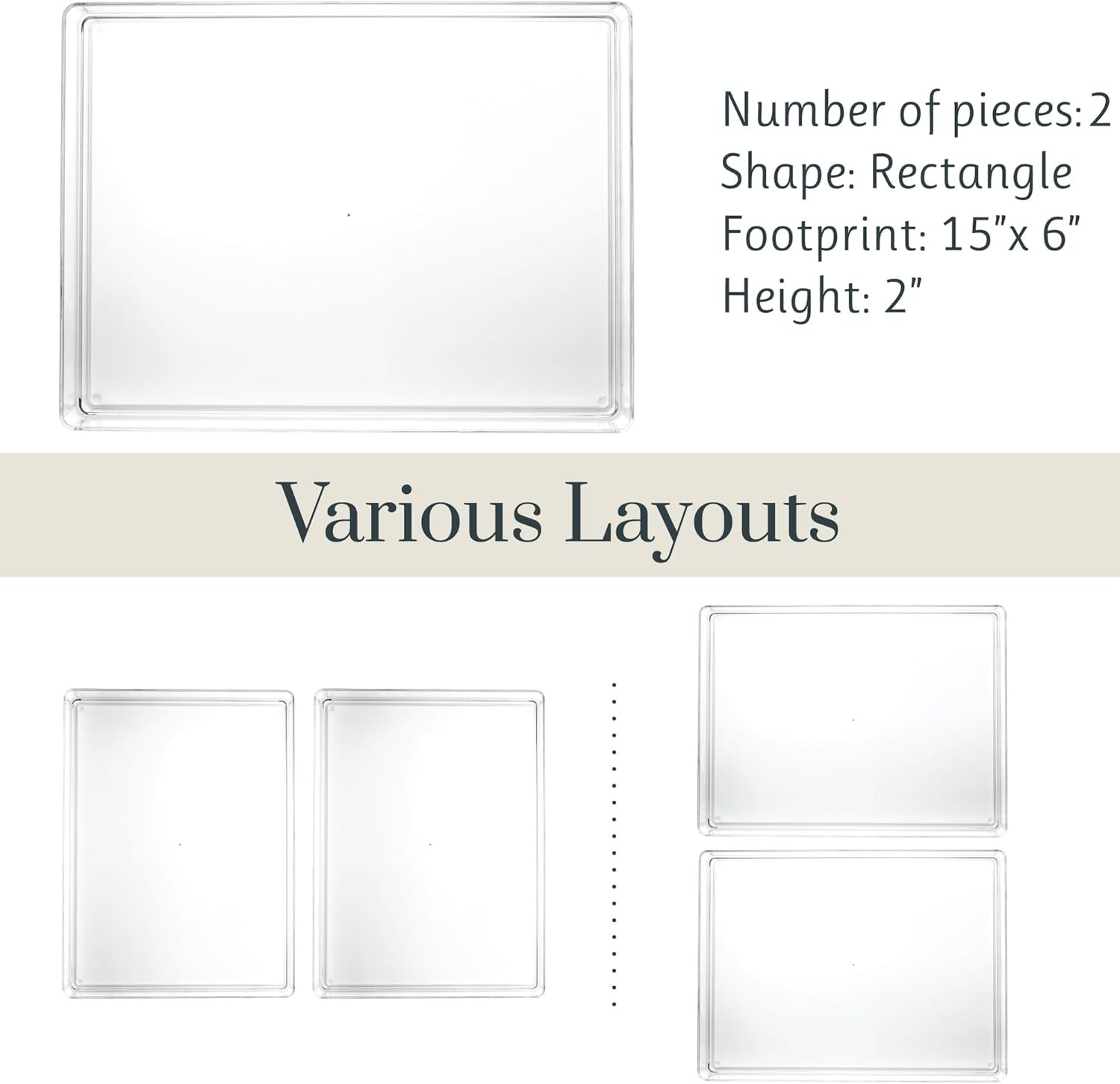 SimpleSort 2-Piece Stackable Clear Drawer Organizer Set 12″ x 9″ x 2″ Rectangle