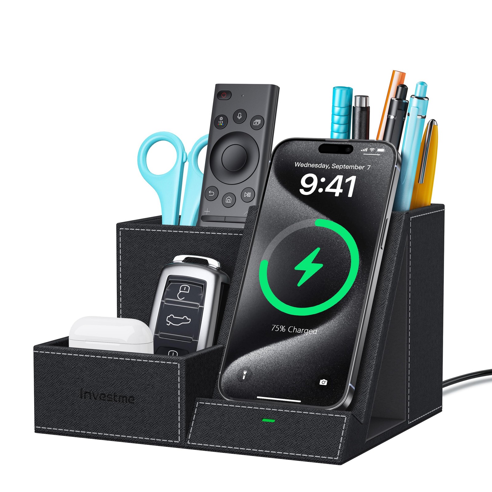 Investme Wireless Charger Desk Organizer Pen Pencil Holder Multifunctional