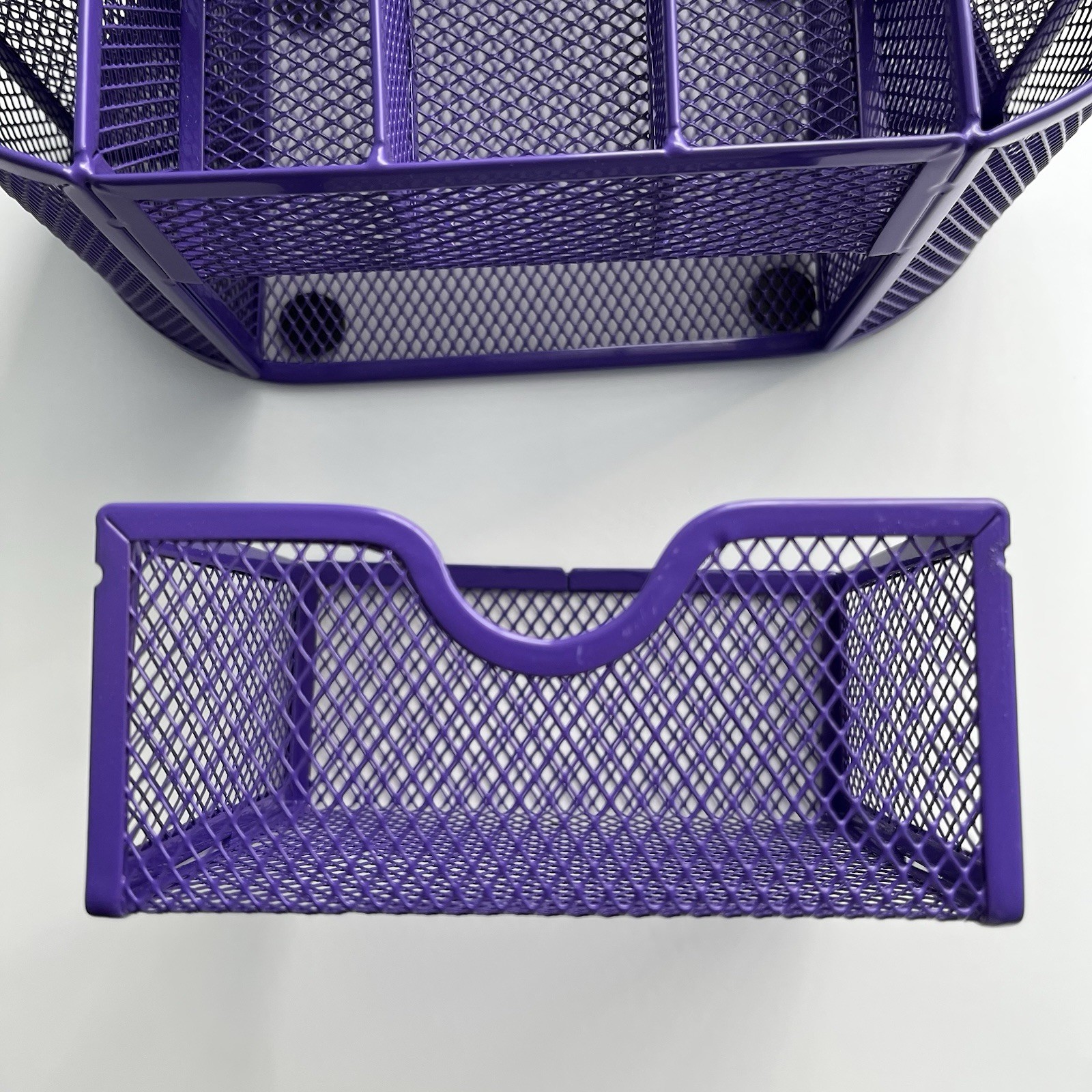 Metal Mesh Purple Pen Holder and Desk Organizer, Office Caddy Storage w/ Drawer