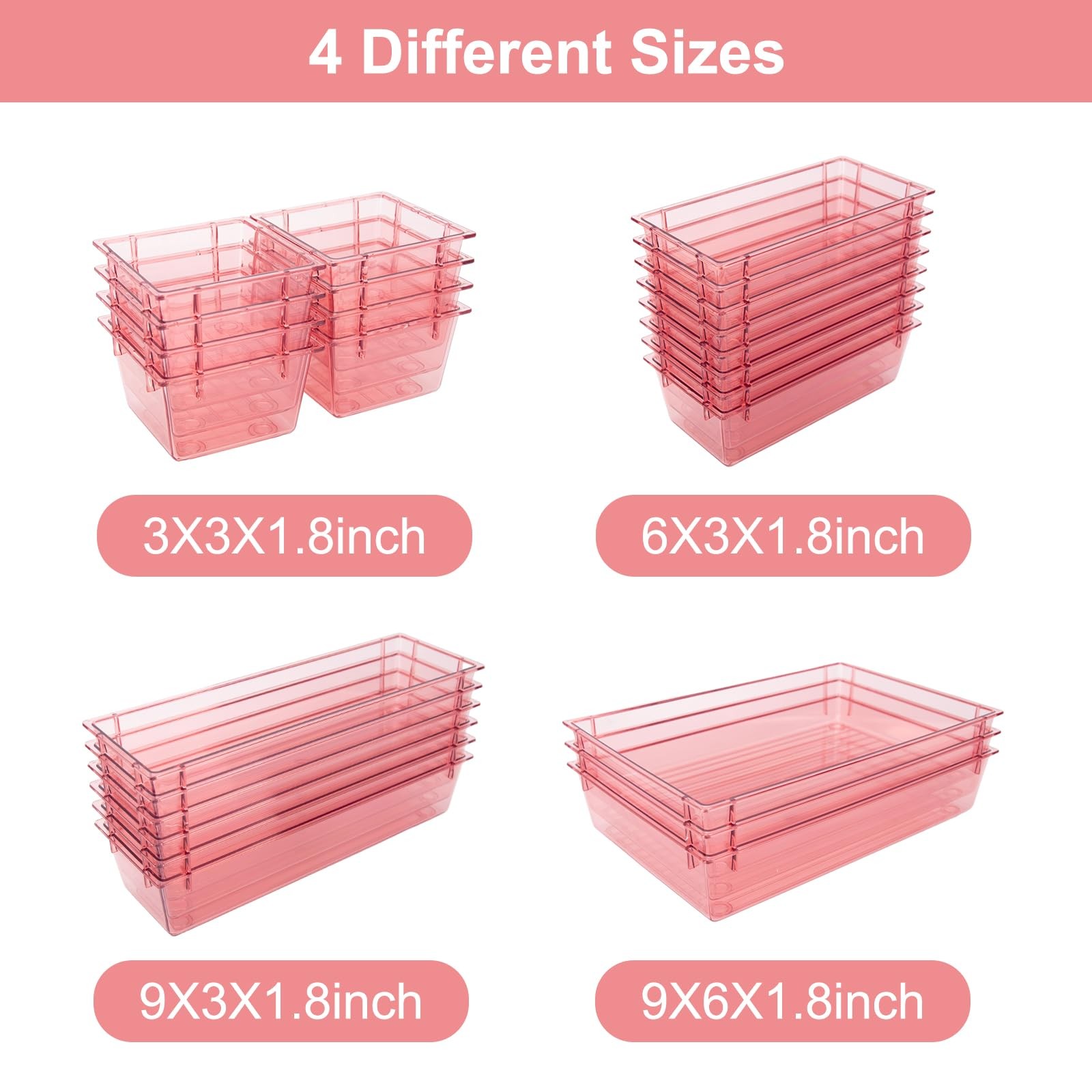 25 Pack Desk Drawer Organizer Set,Vanity and Desk Drawer Storage Bins,Clear P…