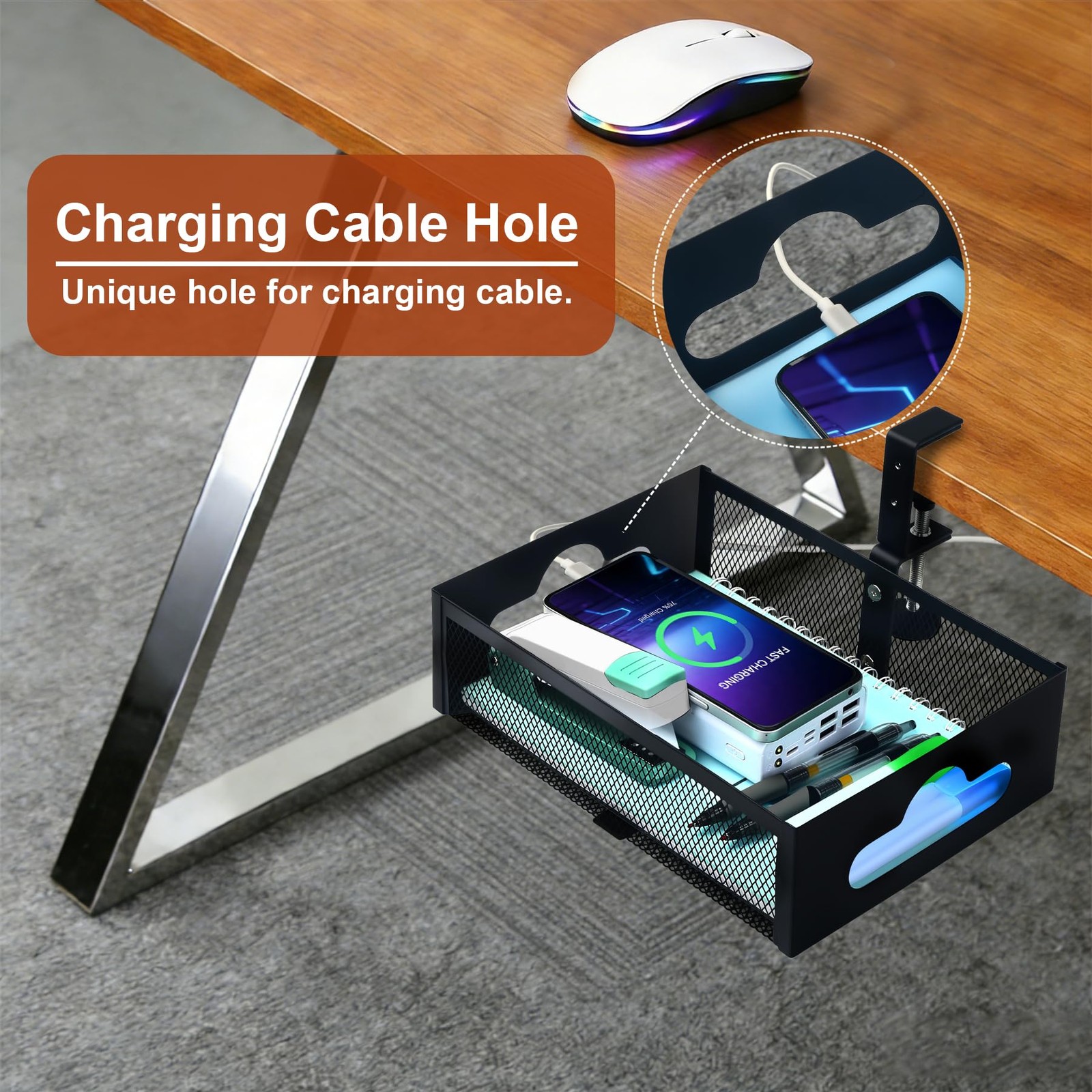 grnpeak Under Desk Organizer 360° Swivel Cup Holder, NoDrill ClampOn, Holds U…