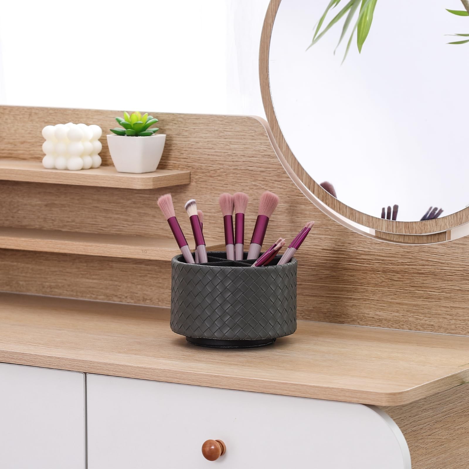 Rotating Remote Holder, PU Leather 360 Degree Rotating Desktop Organizer with…