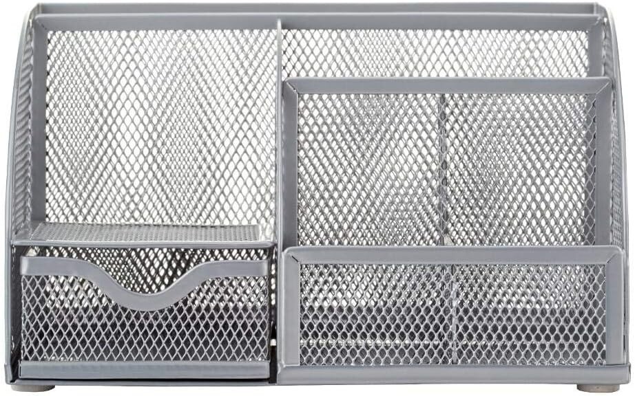 Mesh Steel 7 Compartments Desk Organizer – Silver-R0248