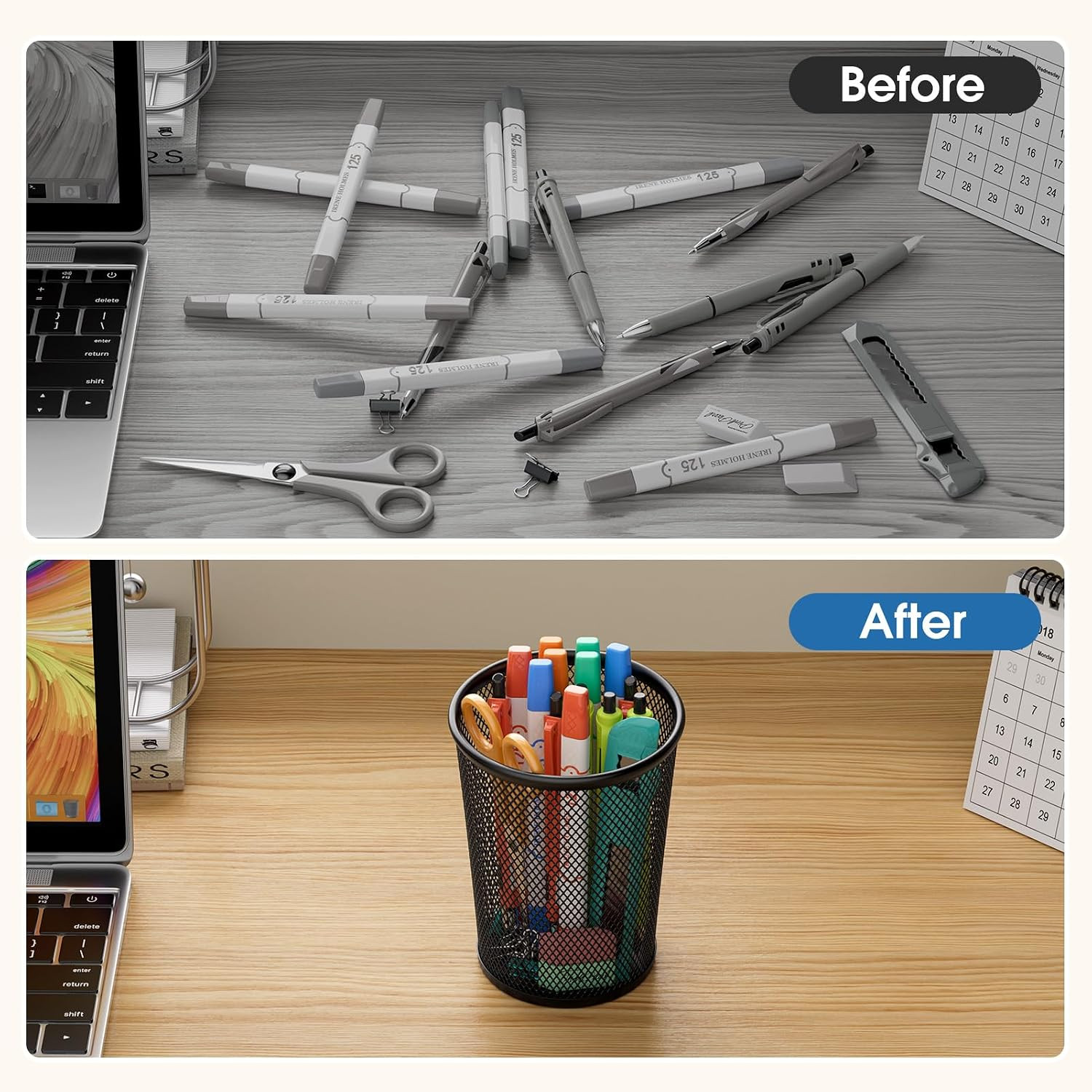 Pen Holder for Desk 2 Pack, Mesh Metal, 5.4’’, Makeup Brush Holders | Desk Organ