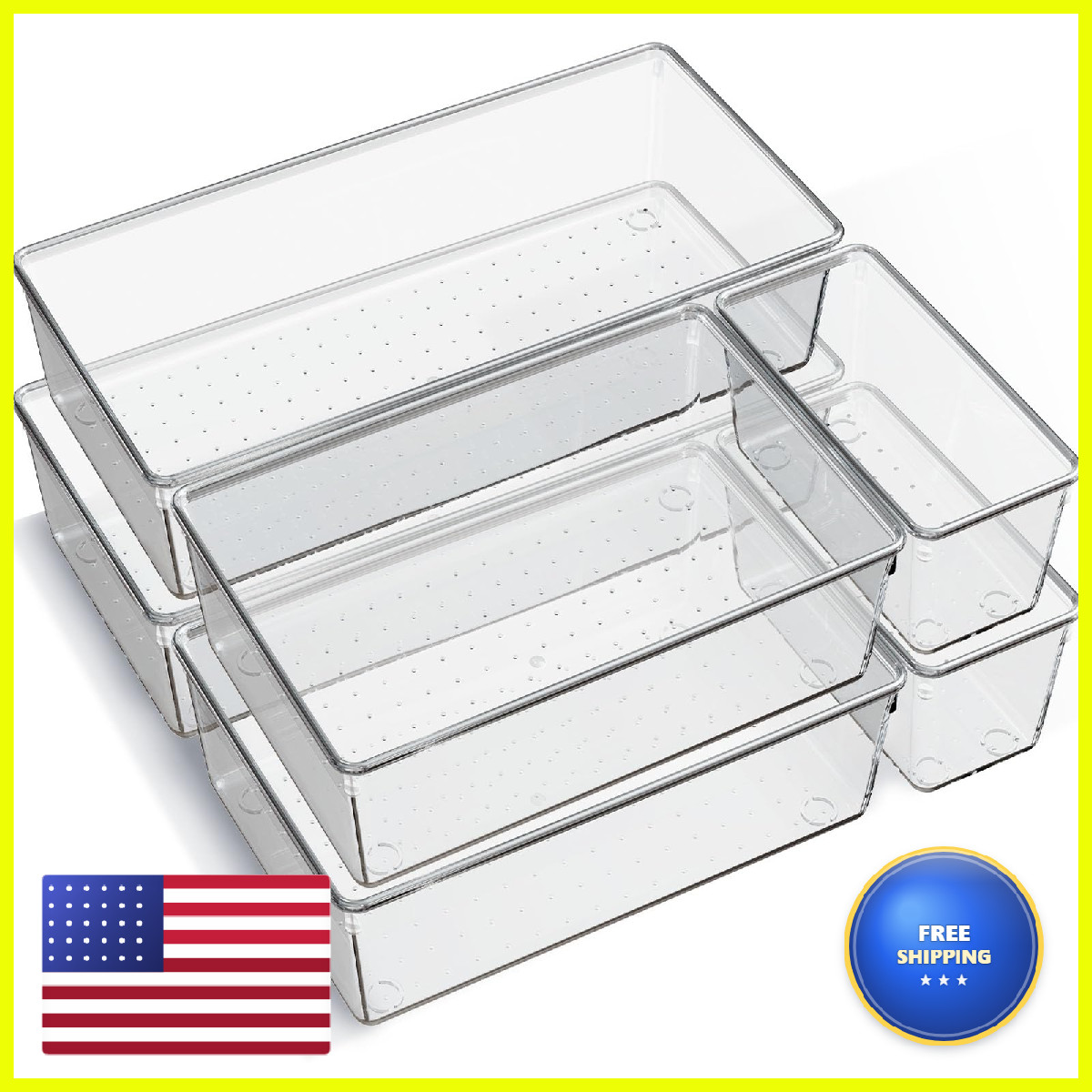 Criusia 6 Pack Large Clear Plastic Drawer Organizer Trays Acrylic Kitchen