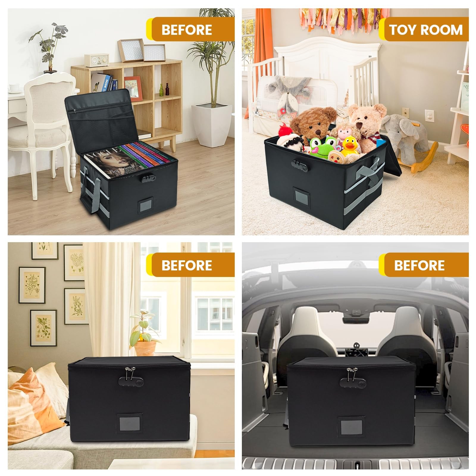 File Box with Hanging Folders Important 15.55 x 12.4 x 10.2 inches, Black