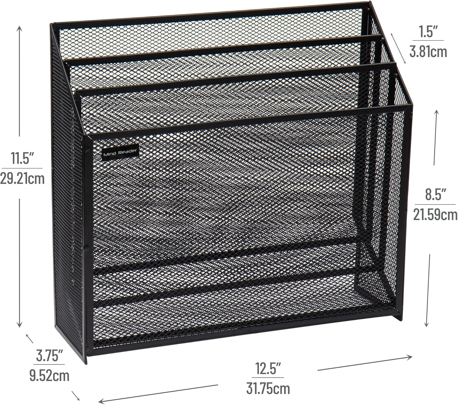 Vertical File Storage, Desktop Organizer, Workspace, Office, Metal Mesh, 12.5″L