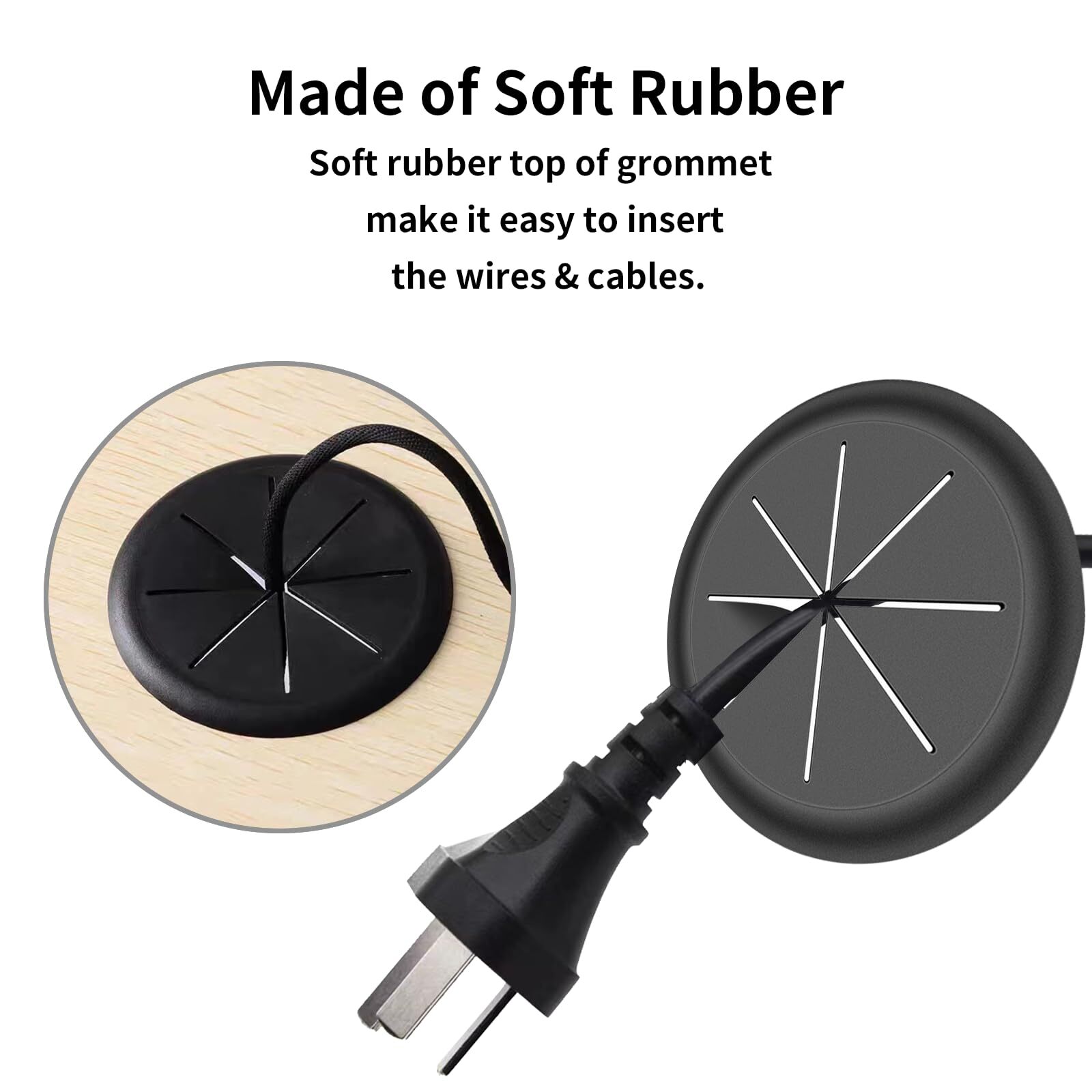 6 Pack 2 Inch Desk Grommet Flexible Desk Hole Cover for Home Office Table Cables
