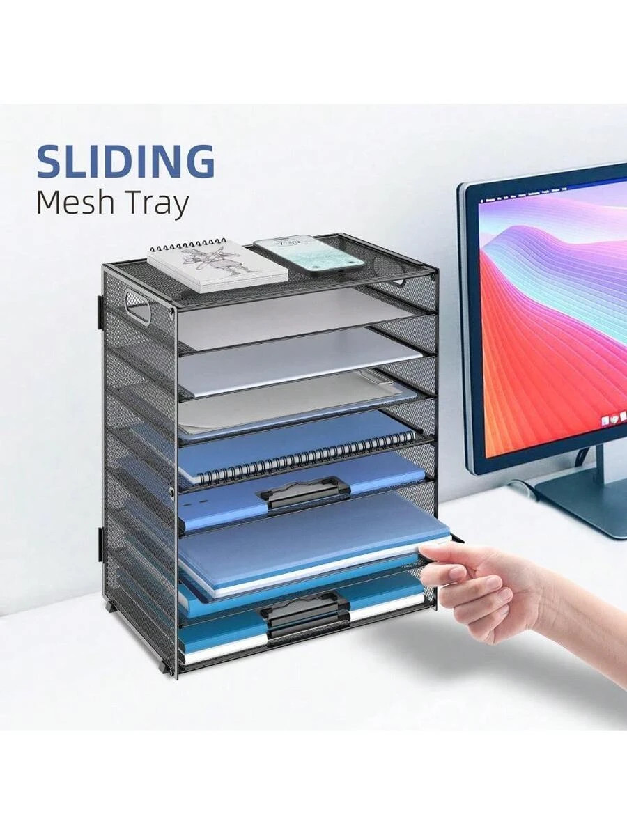 8-Tier Desk Organizer Paper Letter Tray Handle Metal Mesh Desktop File Office