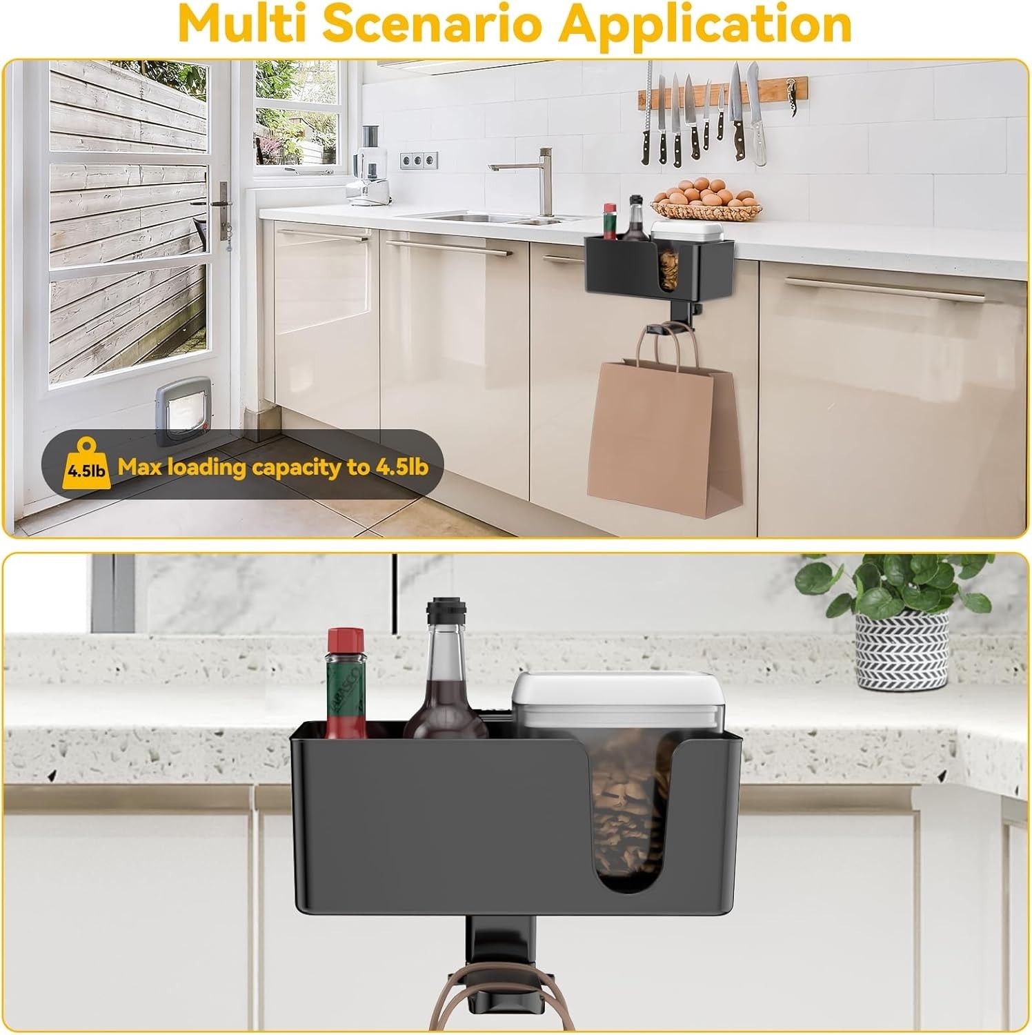 4 in 1 Black Desk Cup Holder & Rotating Headphone Hanger – Space-Saving Design