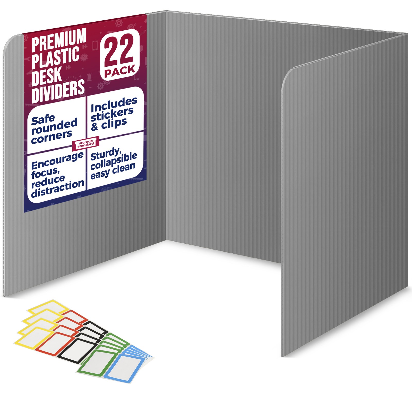 22-Pack Desk Dividers for Students – Waterproof & Durable Plastic Divider, Grey
