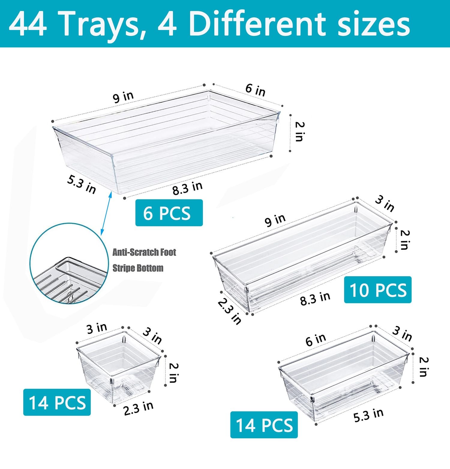 DCA 44 PCS Clear Drawer Organizers Set, 4 Size Versatile Bathroom and Vanity …