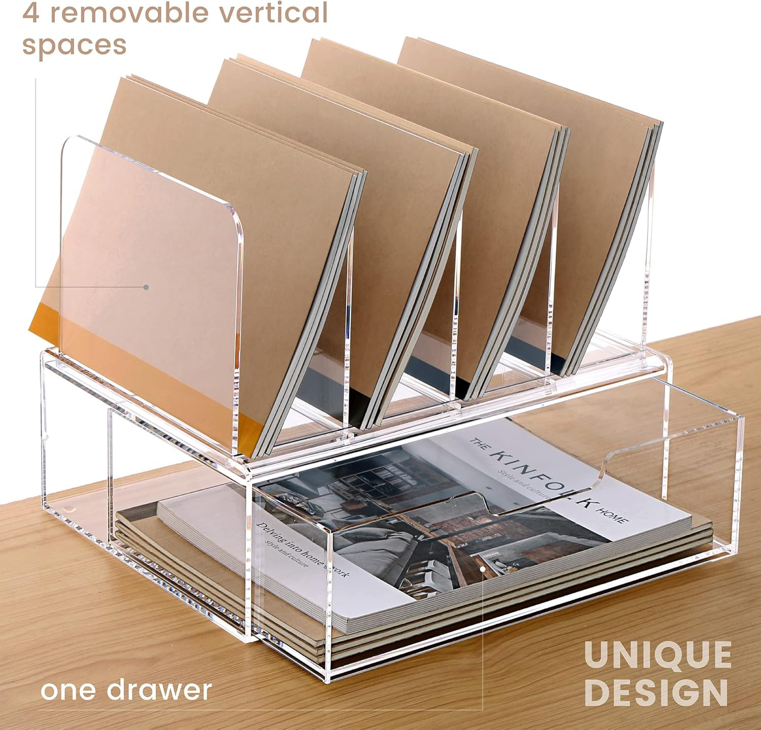 Acrylic Desk Organizer with Drawer – Clear Office Supplies Storage, 1 Pack