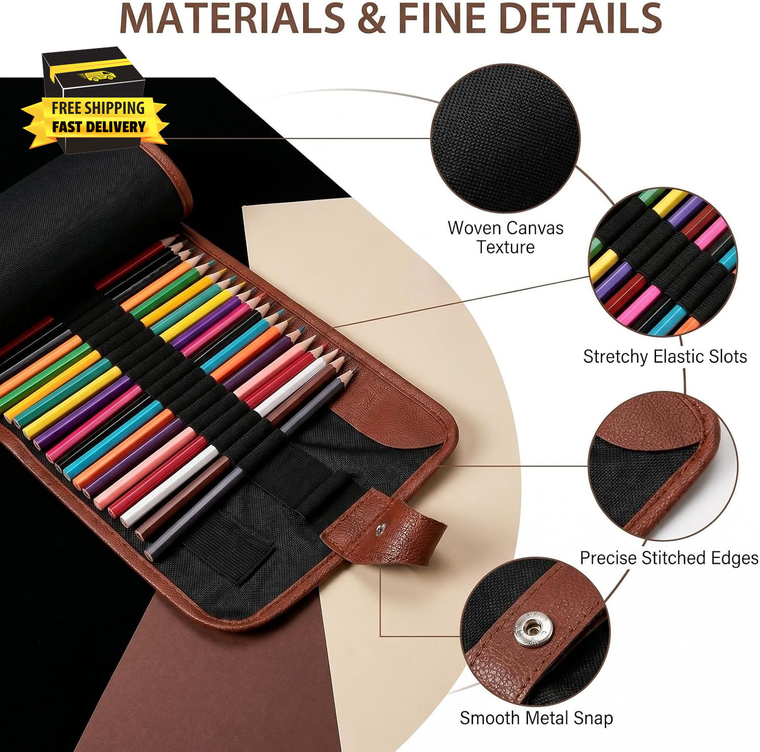 48 Slot Canvas Pencil Wrap, Colored Pencils Roll, Pencil Organizer Holder for Ar