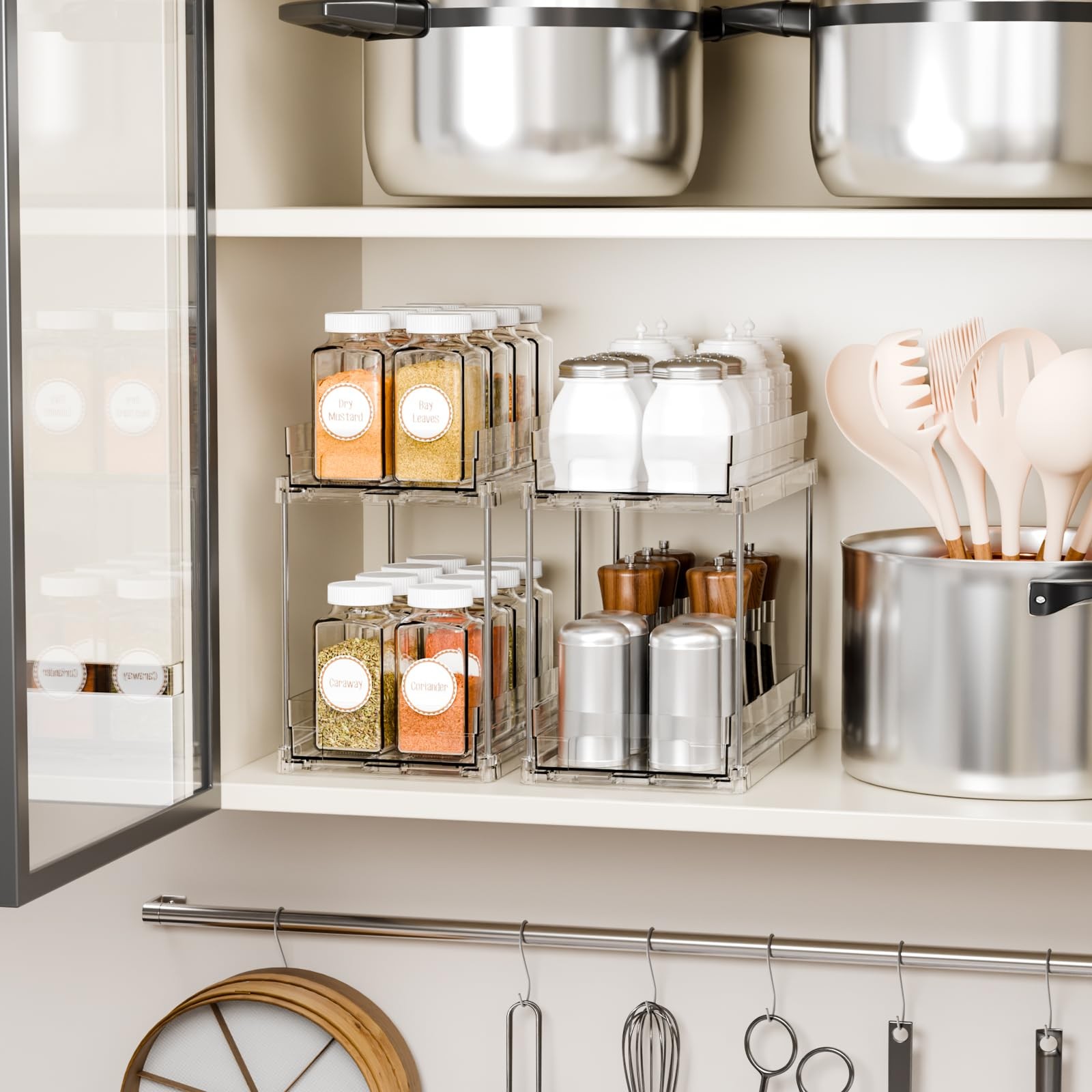 2 Set,2 Tier Pull Out Cabinet Organizer for 10.4″ x 6″ x 9.2″, Clear