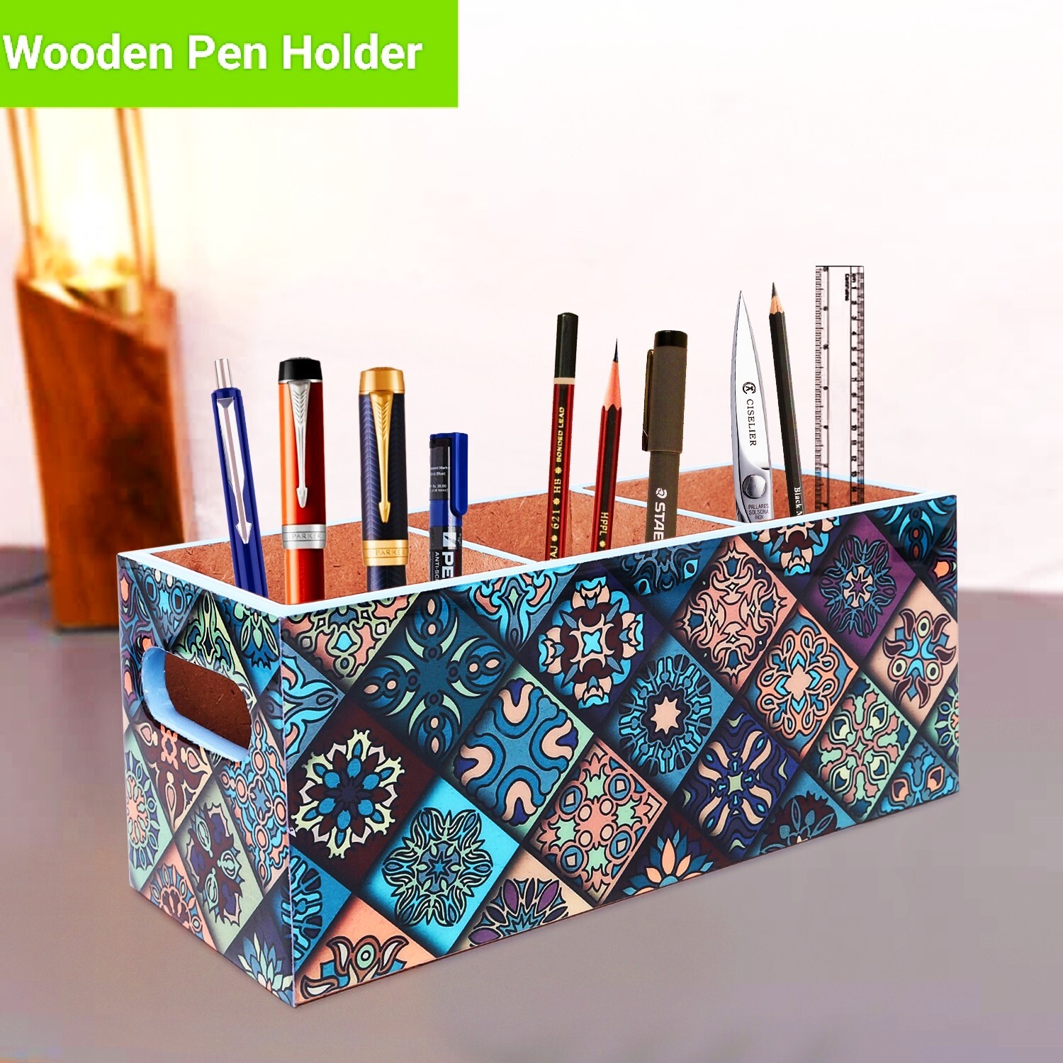 Multicolor wooden Holder Pen Organizer Desk Pencil Office Desktop Storage Stand