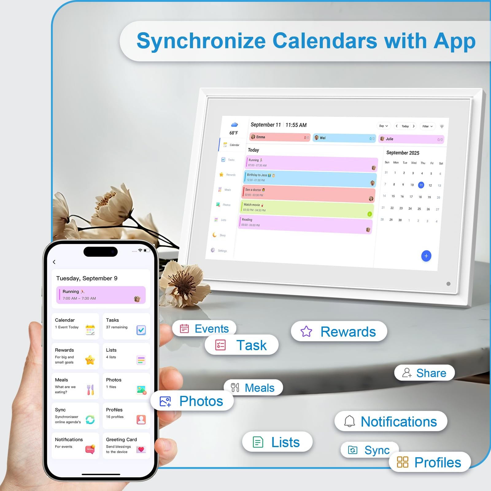 10.1 Inch Digital Calendar+Digital Picture Frame, 2026 Desk Calendar Smart Wi…