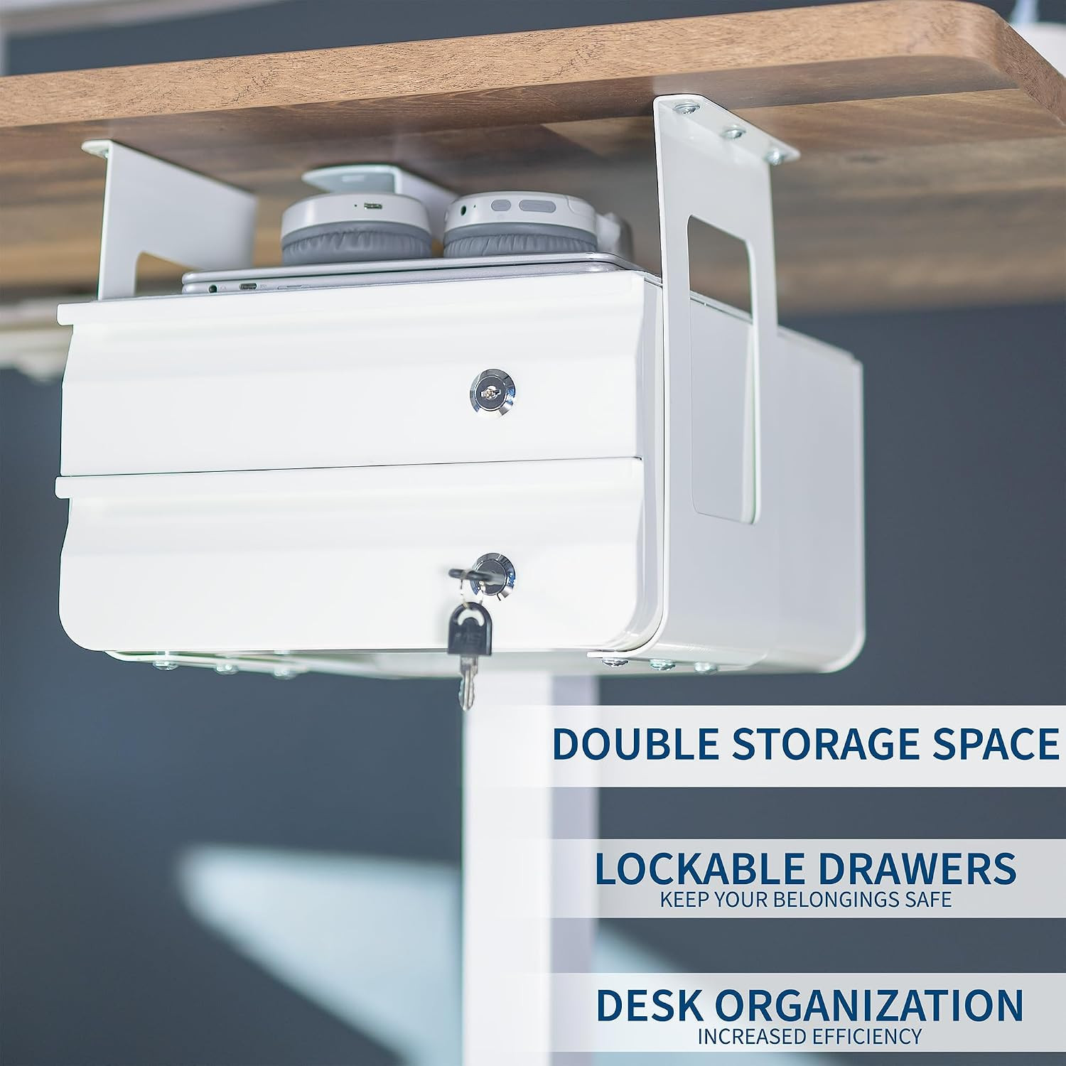 VIVO 13 Inch under Desk Double Stacked Slide Out Drawers with Lock, Secure Home