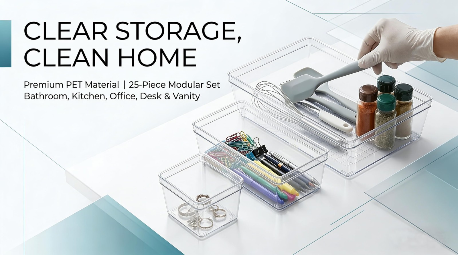 Sodynee Clear Plastic Drawer Organizer Storage – 25Pcs 4 Size Desk Bathroom