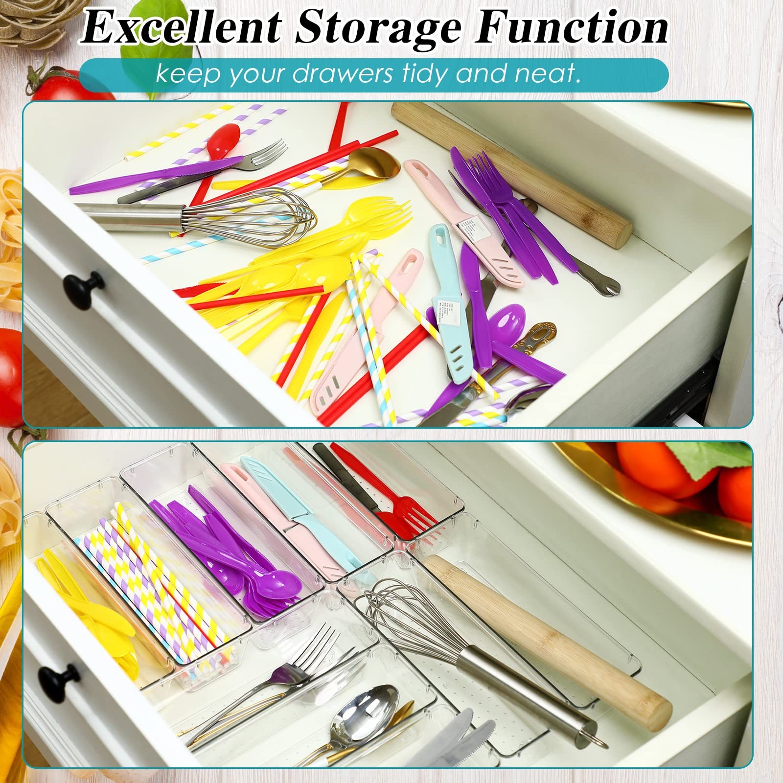 Maitys 12 Pcs Clear Drawer Organizer 9 x 3 x 2 Inches Plastic Rectangle Trays…