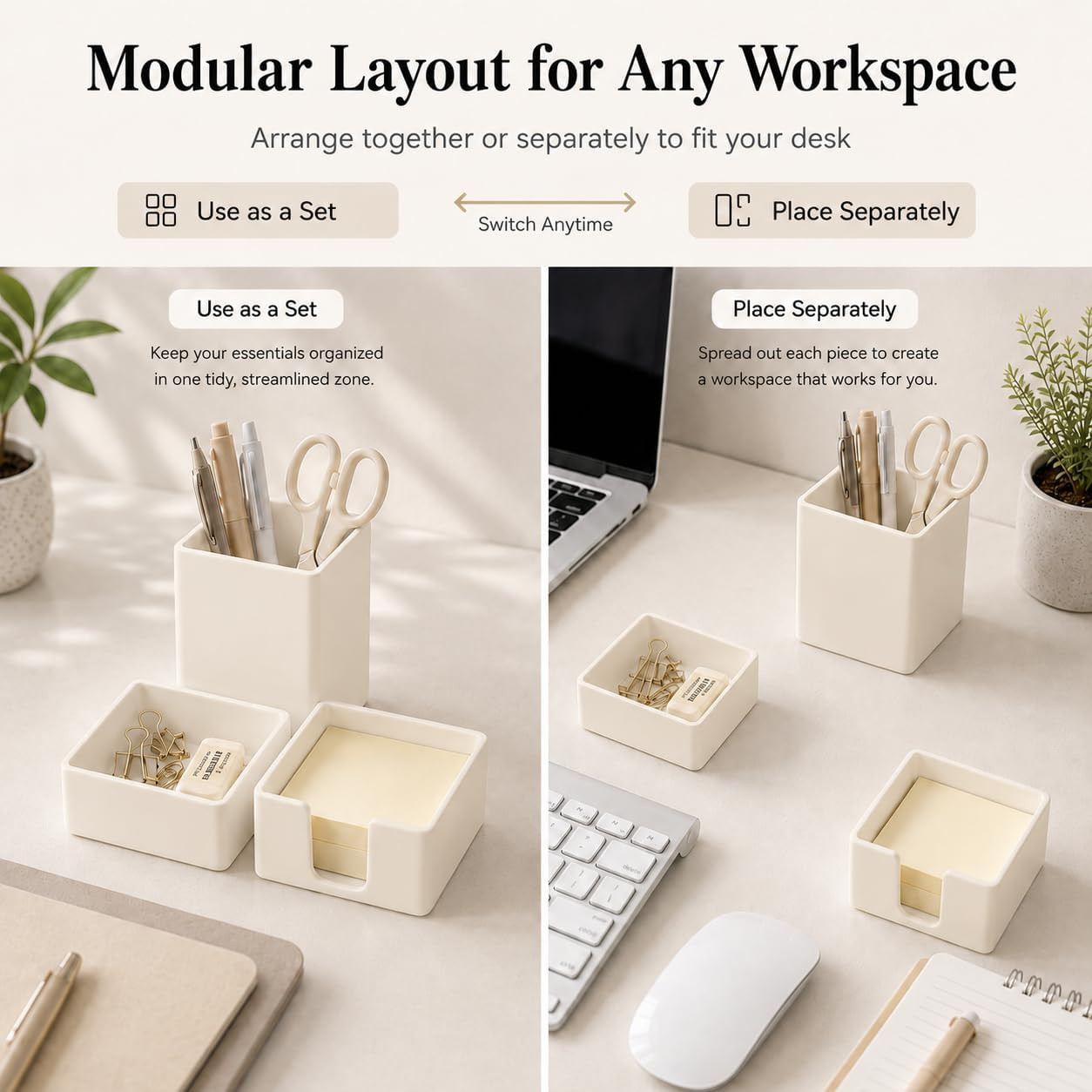 Aesthetic Silicone Desk Organizer Set of 3,Modern Office Desk Accessories with P