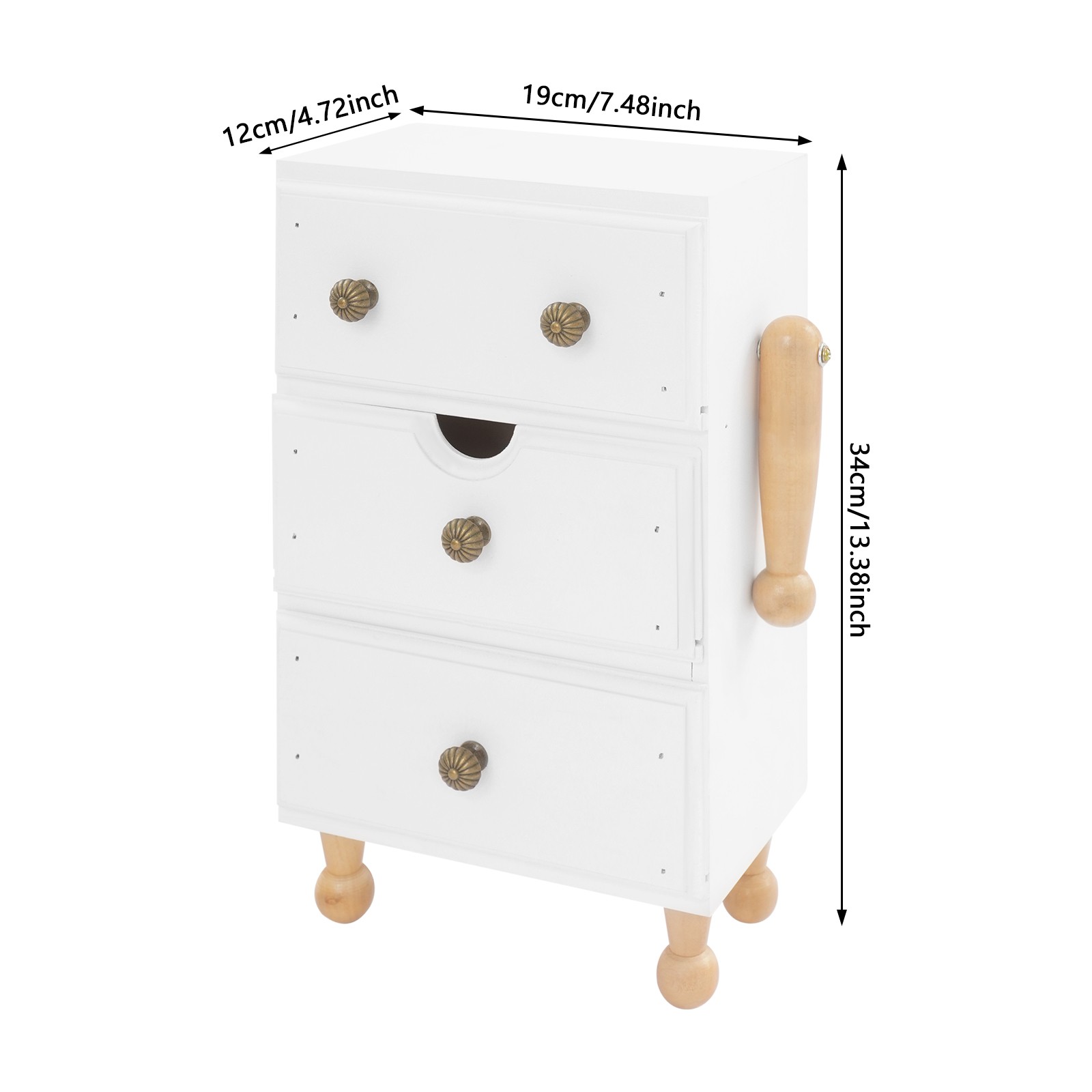White Retro 3 Drawer Storage Cabinet Pine Wood Freestanding Organizer For Office