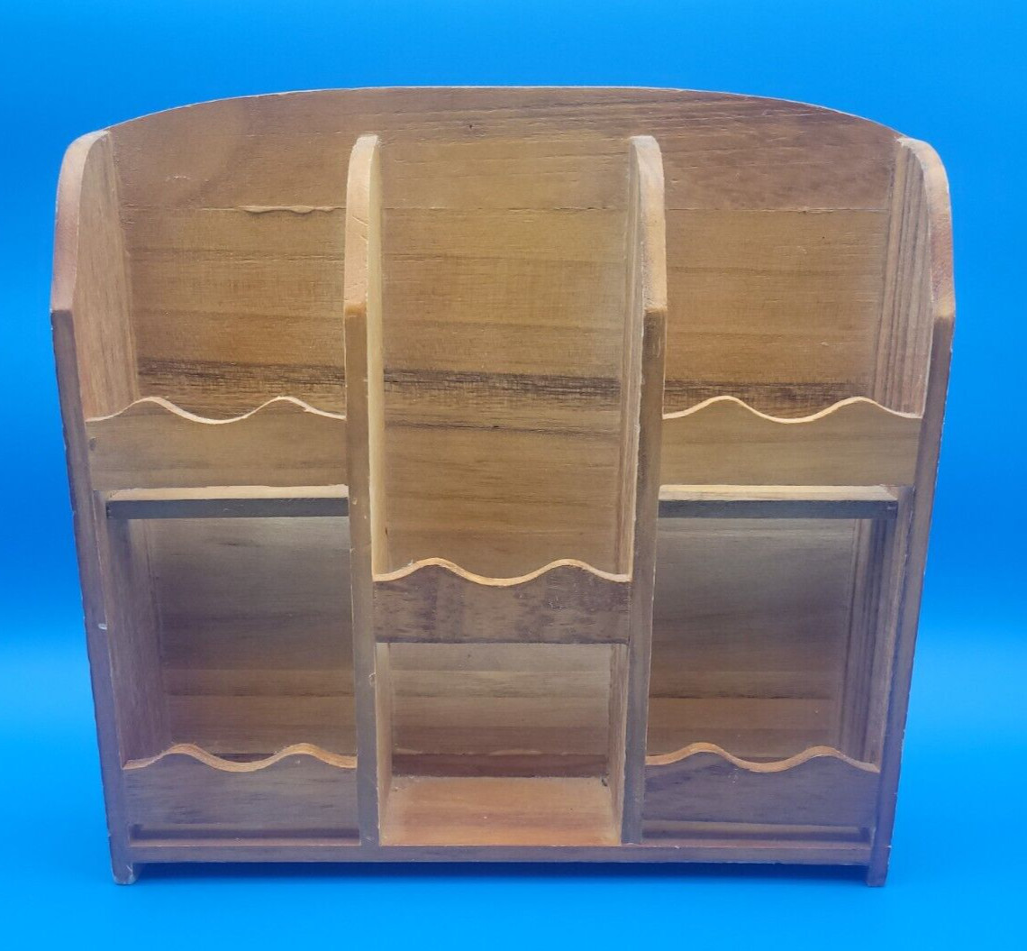 Vintage Rustic Wooden Office Desk Organizer, Rack For Desktop, Tabletop 10” Tall