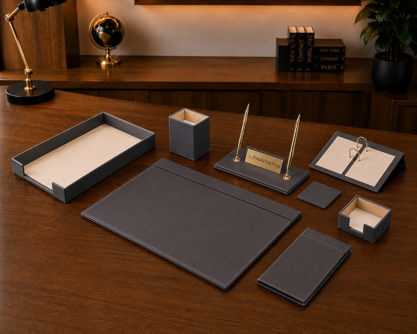 10 Pieces Leather Desk Organizer Set with Single Document Tray Desk Set Gray