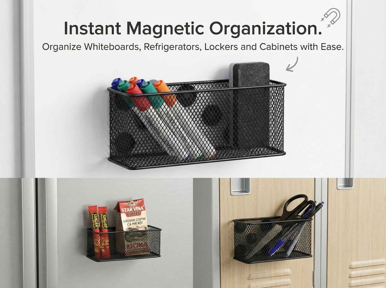 Magnetic Locker Organizer and Accessories, Wire Mesh Magnetic Storage Baskets…