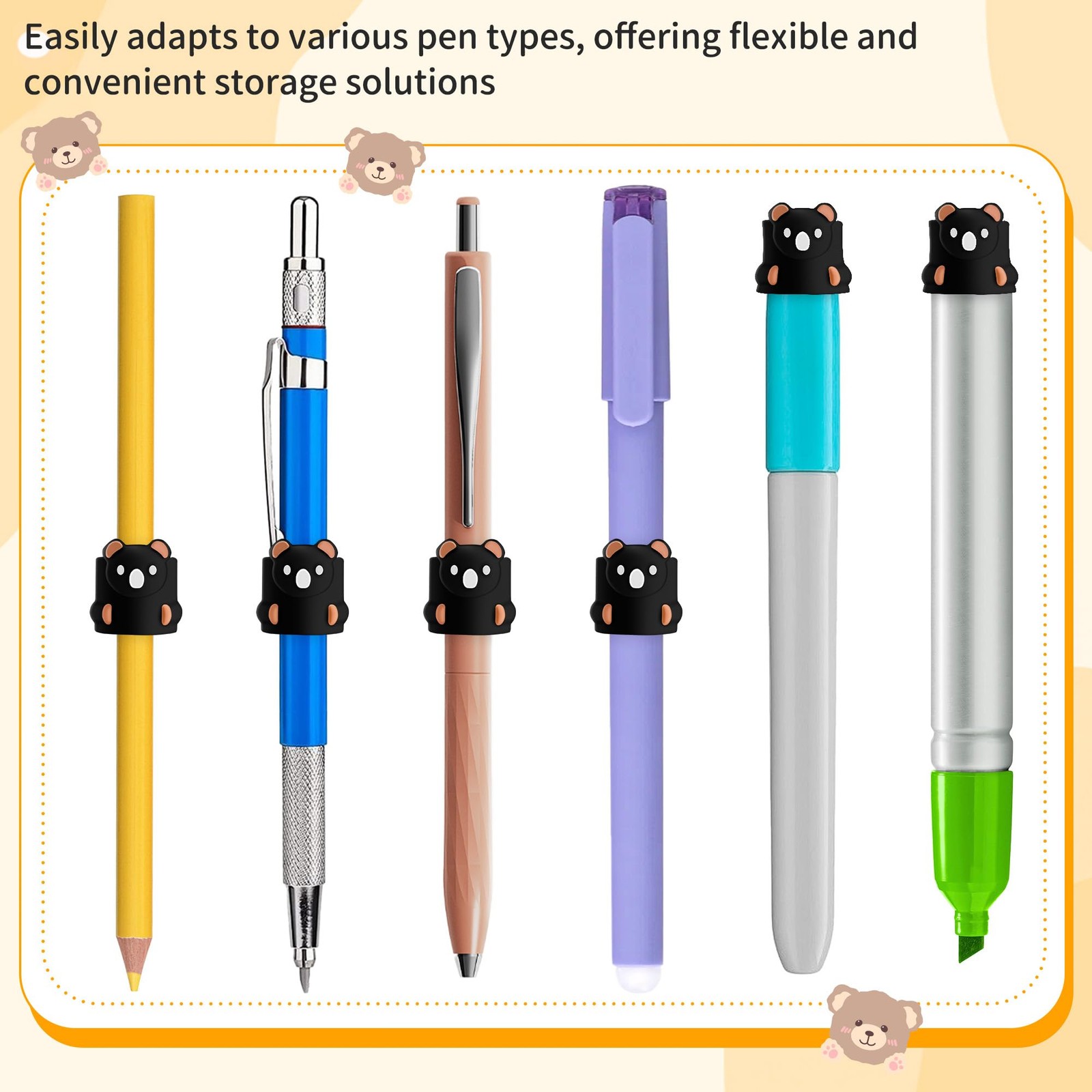 3PCS Silicone Strong Magnetic Pen Pencil Holder,Cute Bear Design,Holds 0.2″-0…