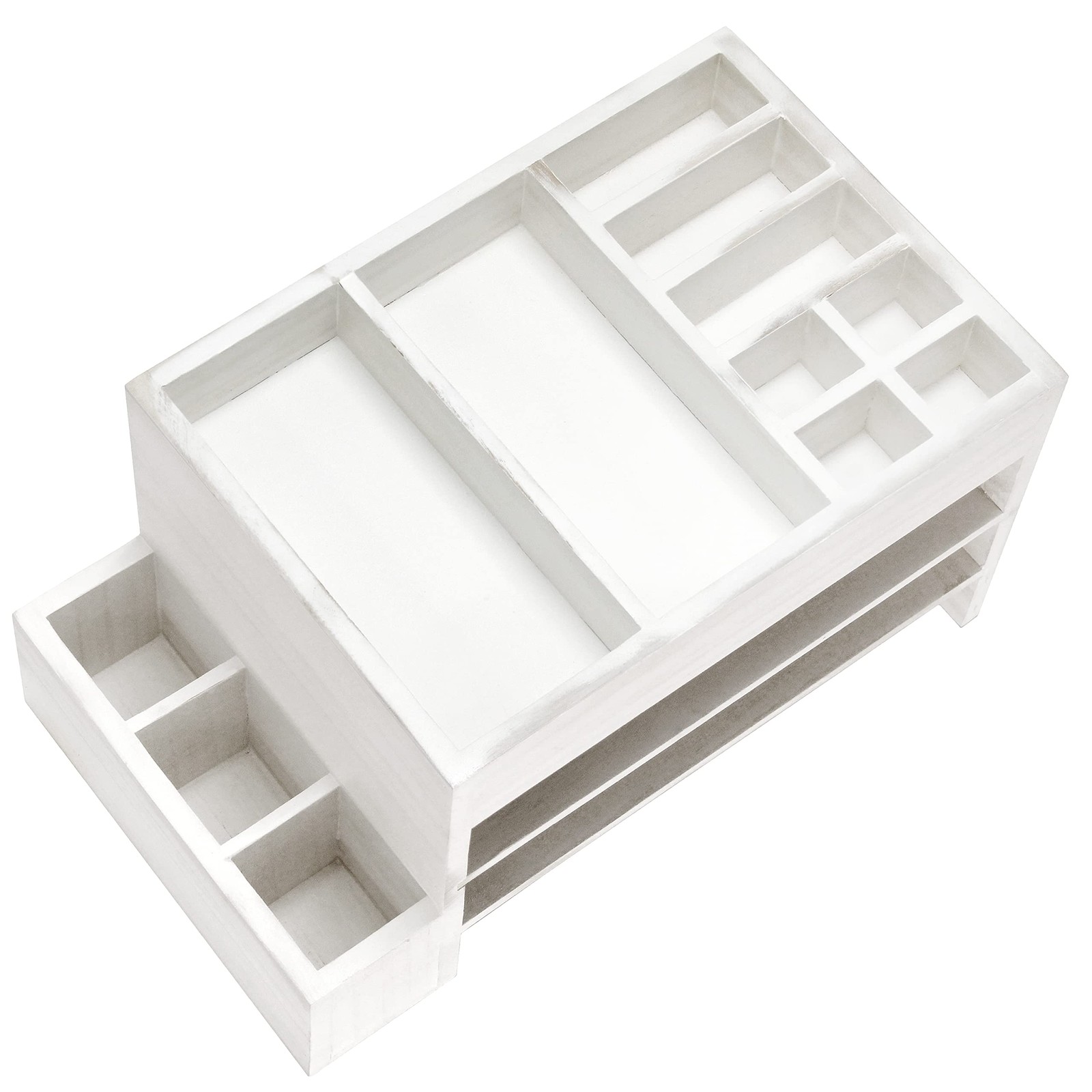 Elegant Designs HG1021-WWH Home Office Wood Tiered Organizer with Storage Cub…