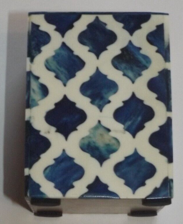 NEW Pen Pencil Holder Organizer Bone Inlay, Resin & Pine – Moroccan Blue