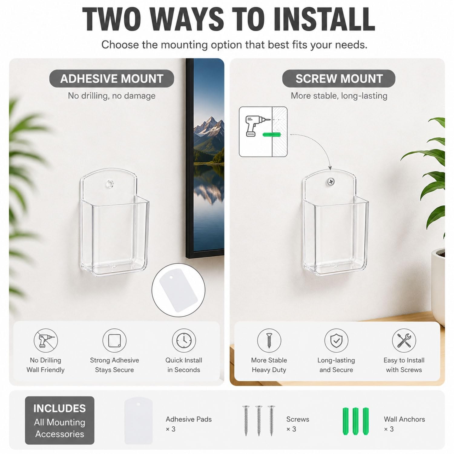 3 Pack Remote Control Holder Wall Mount, Adhesive Remote Holder with Screw In…