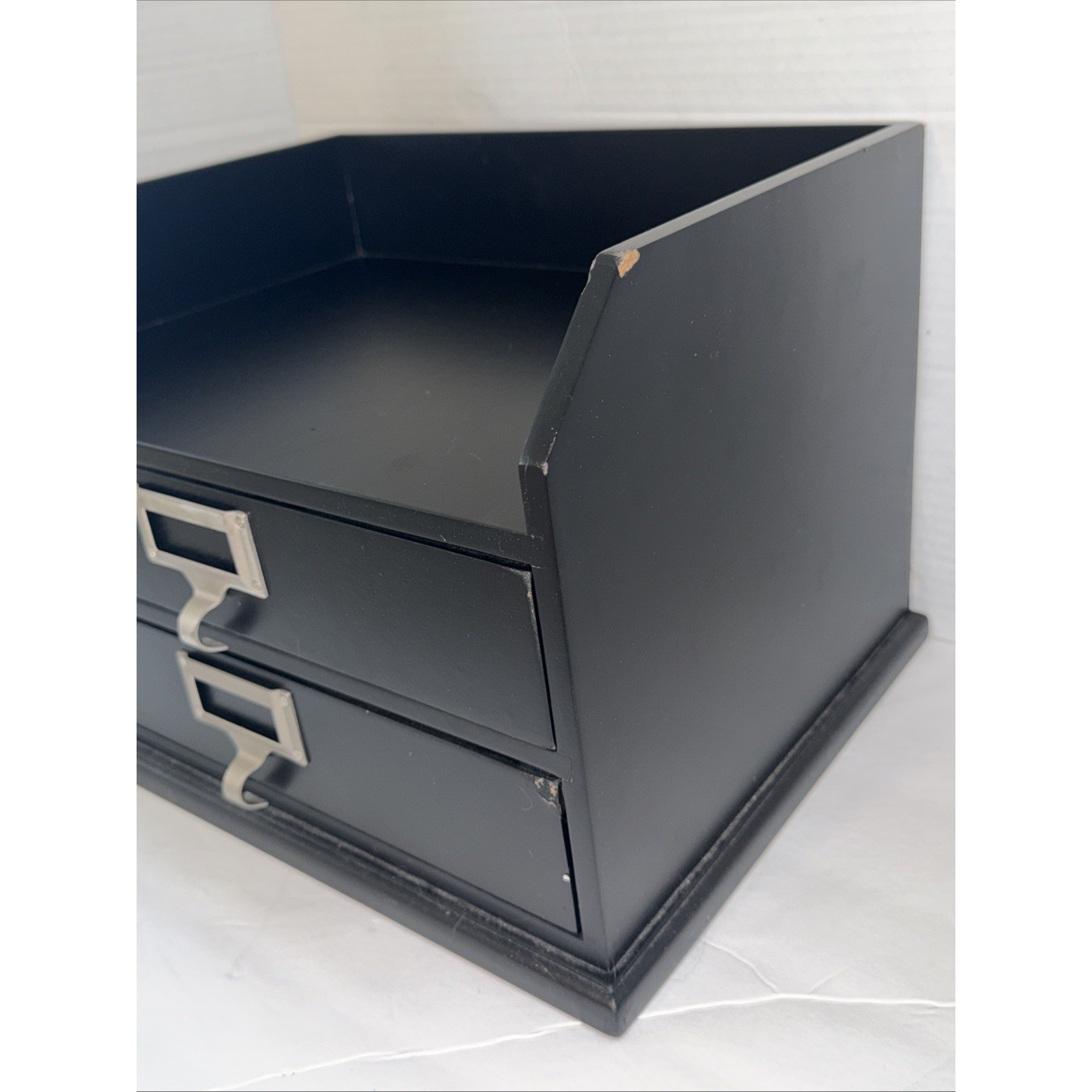 Pottery Barn Black Wood Desk Organizer 2 Drawer Apothecary Office Storage Box