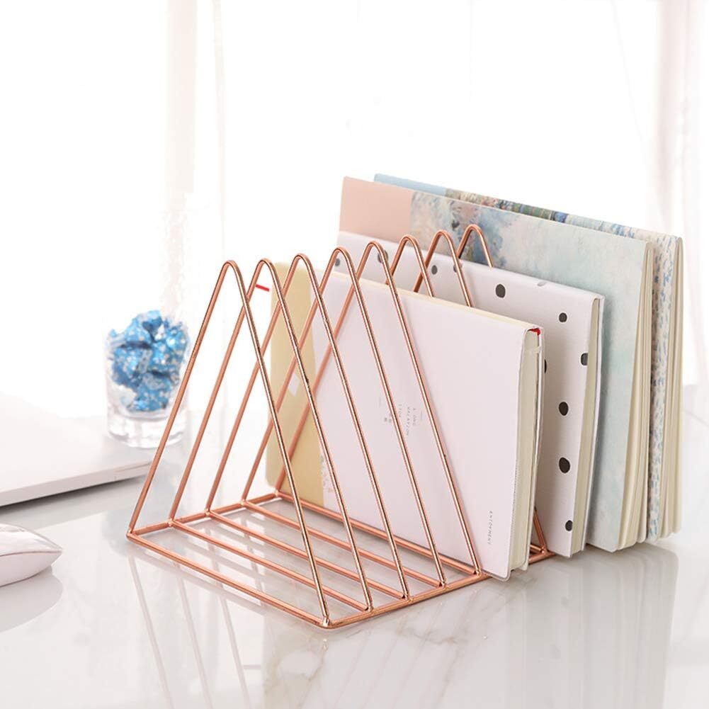 2 Pack 9 Slot Rose Gold Magazine HolderDesktop File Sorter Organizer Triangle…