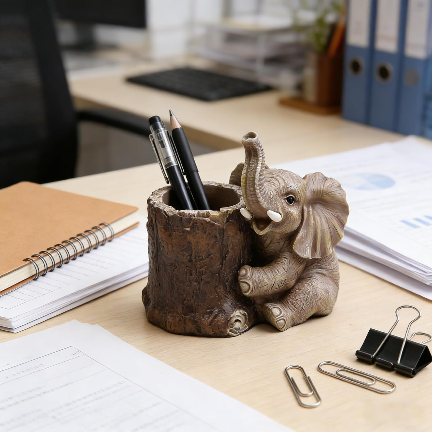 Resin Elephant Pen Holder, Cute Elephant Desk Organizer, Creative Animal Pen Cup