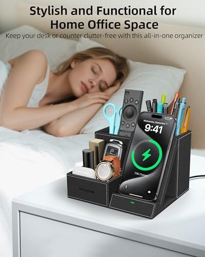 Wireless Charger Desk Organizer Pen Holder Multifunctional Office Phone Stand