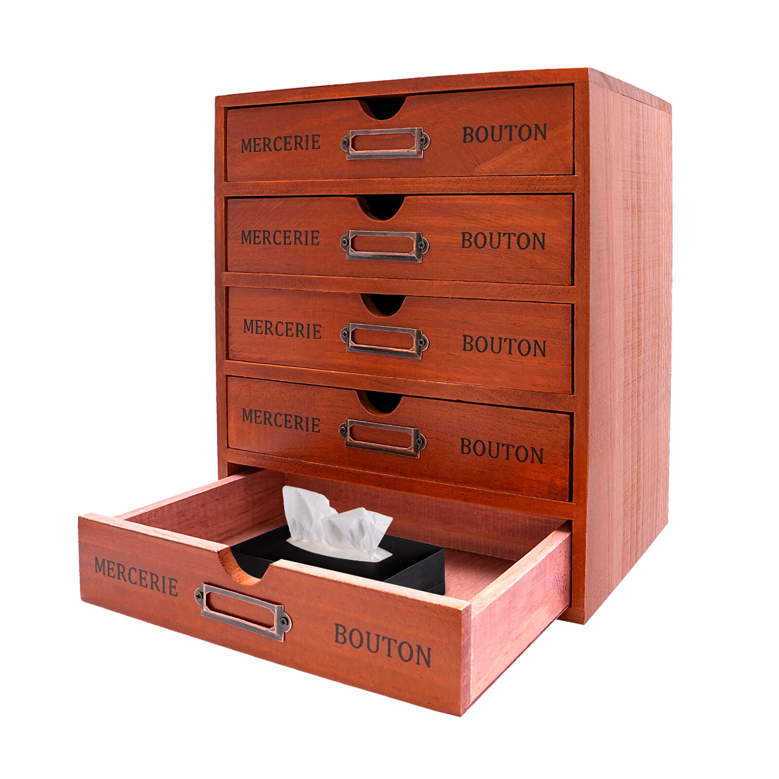 5-Drawer Brown Wooden Desk Organizer Storage Drawers Vintage Shelf Drawer