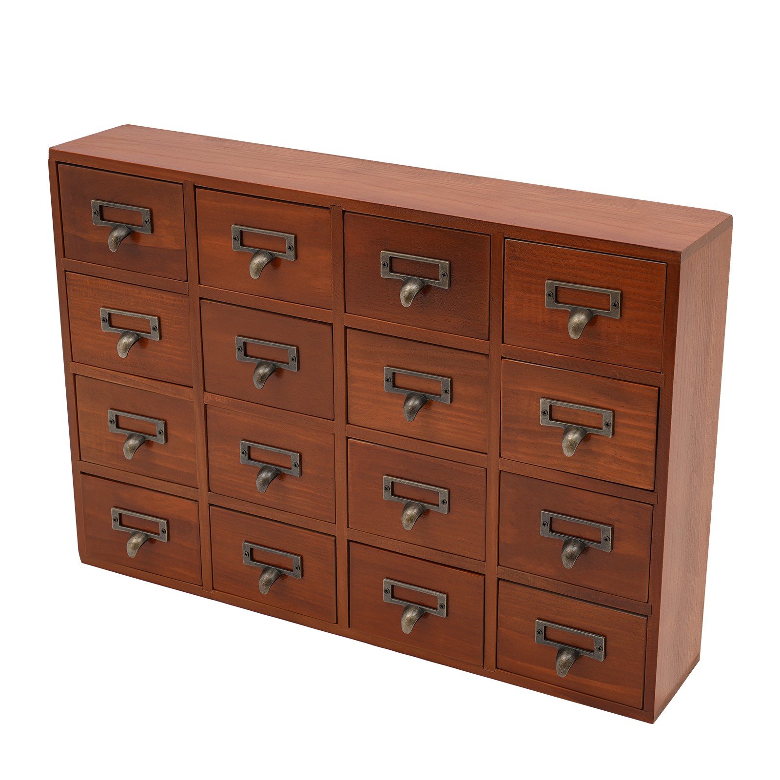 Vintage Library Desk Drawer Organizer – Wooden Storage Box with 16 Drawers Retro