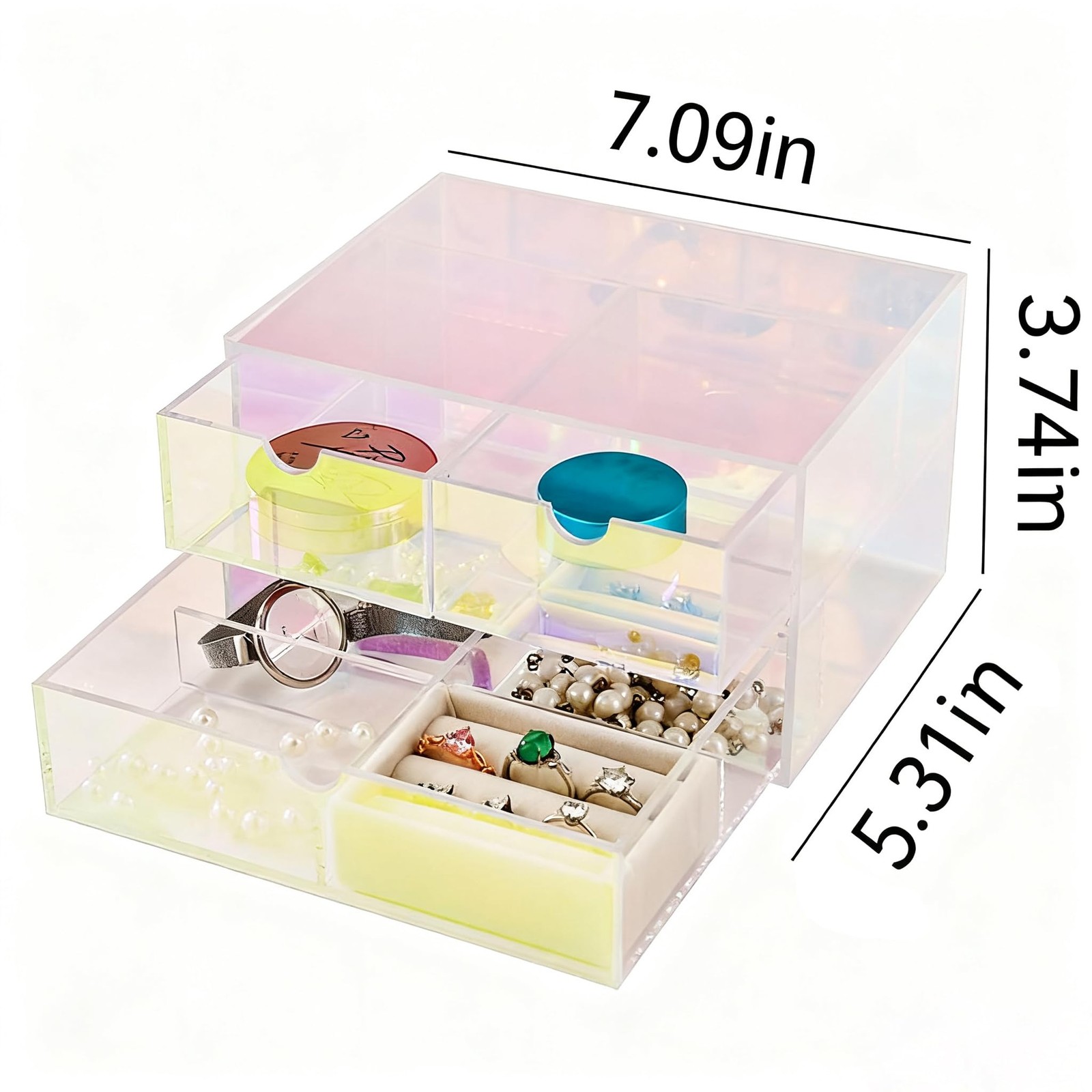 AZY Rainbow Acrylic Earring Organizer 2-Tier 3-Drawer with 6 Colorful