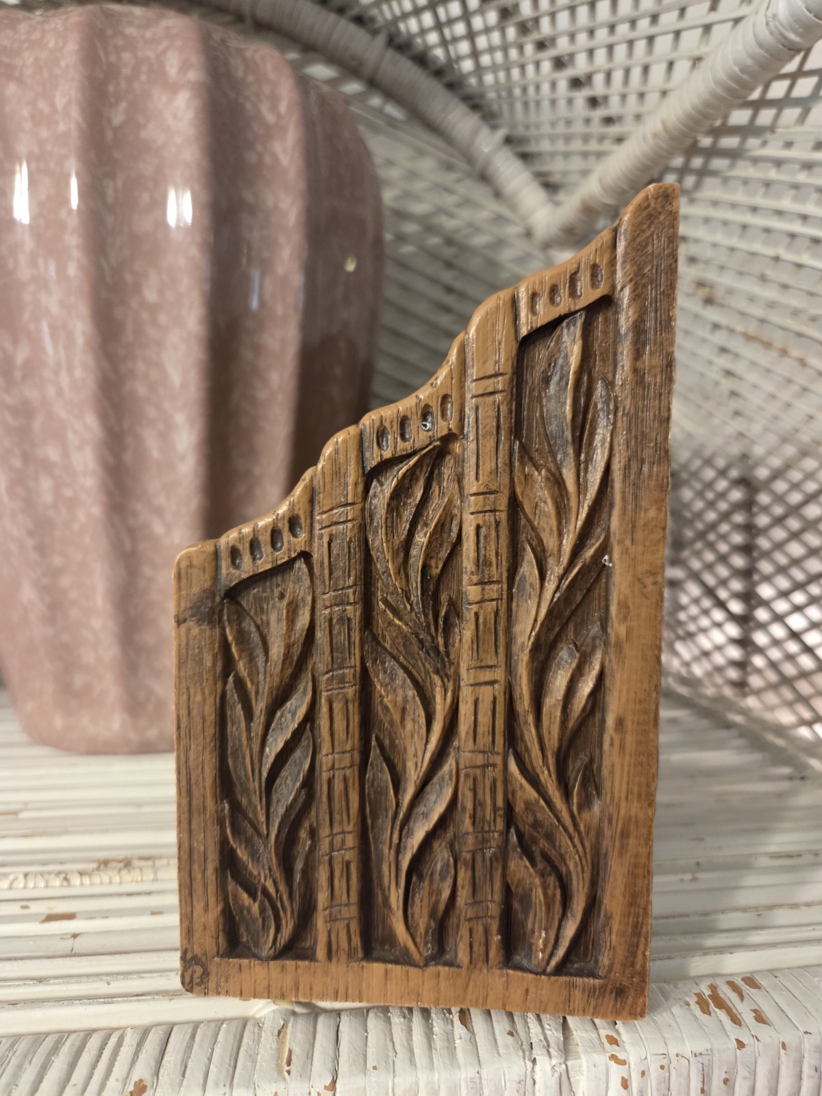70s Vintage Lerner Faux Wood Desktop Organizer Carved Floral Design 1970s MCM