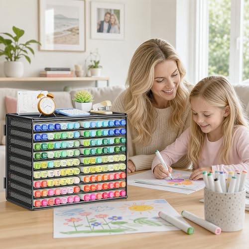 Marbrasse 9 Tier Metal Mesh Marker Organizer, Large Capacity Desk Storage Rack H