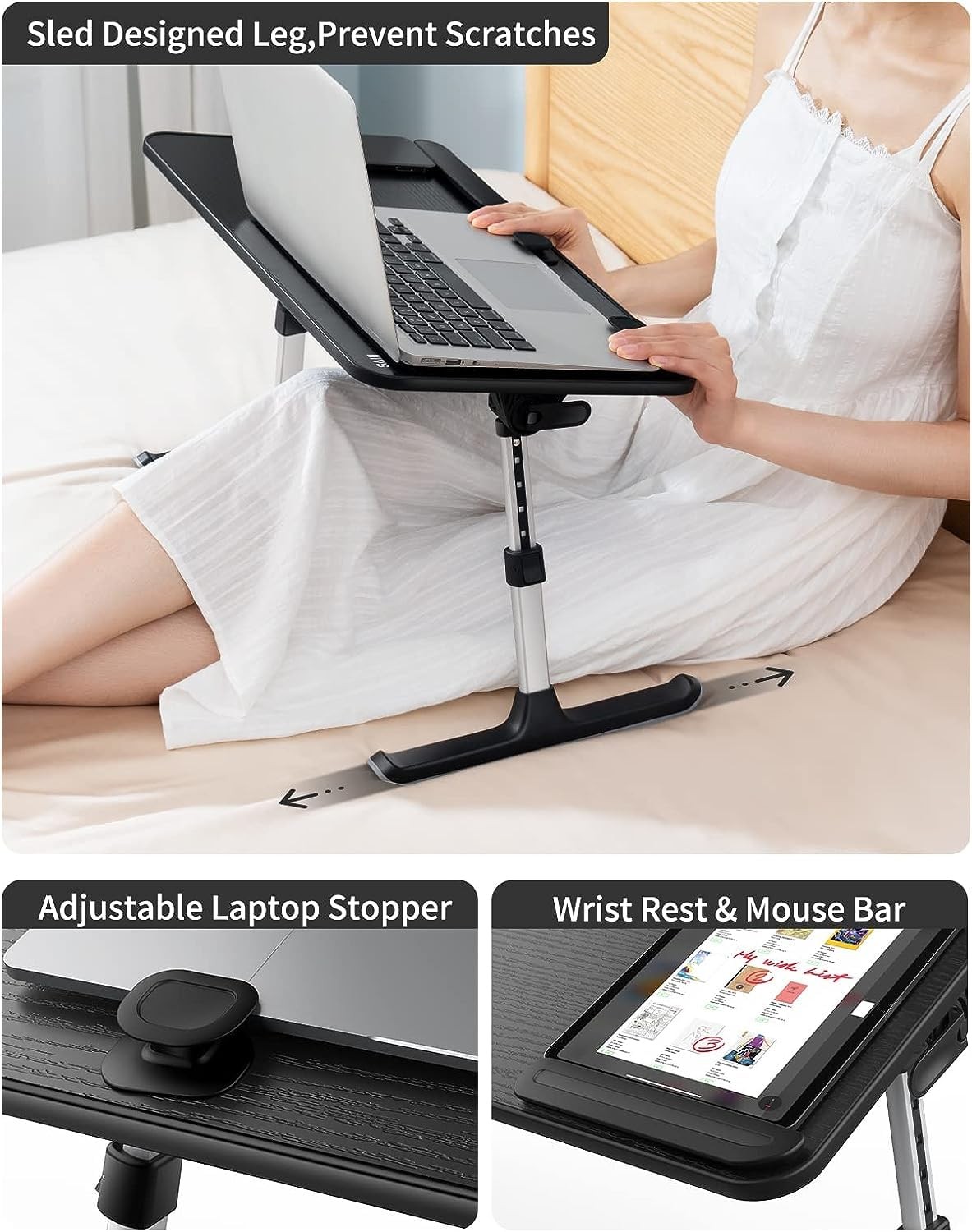 Saiji Height Angle Adjustable Laptop Stand For Bed Lap Desk Bed Tray Table